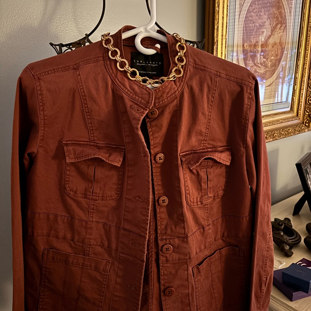 Sanctuary Rust Jacket canvas.  Back detailing. military style